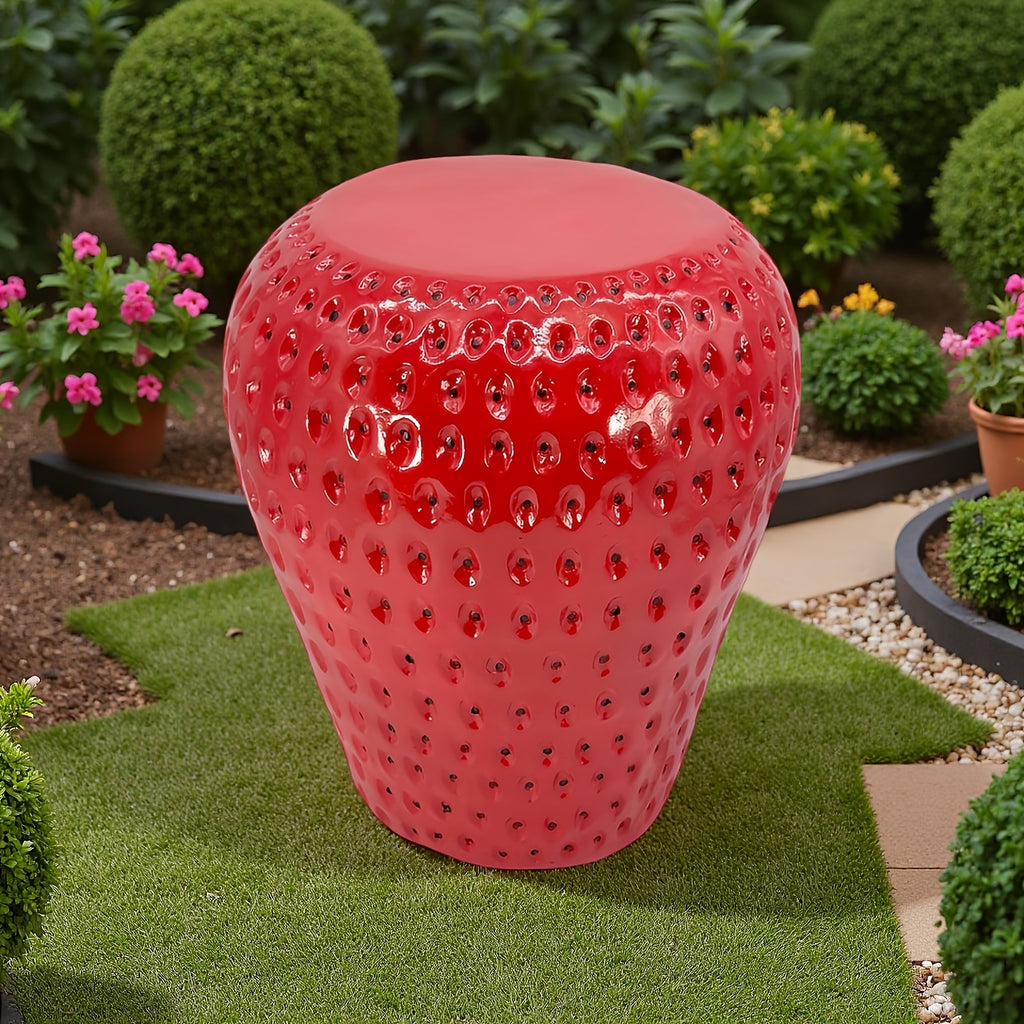 Whimsical Strawberry Stool 1pc Realistic Strawberry Stool - Heavy-Duty Resin Construction