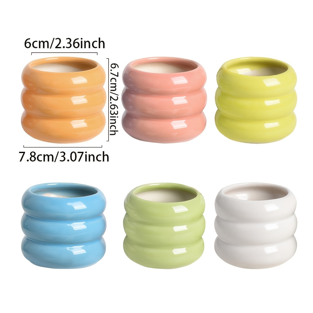 6pcs Set Bohemian Ceramic Planters with Drainage Holes - Colorful