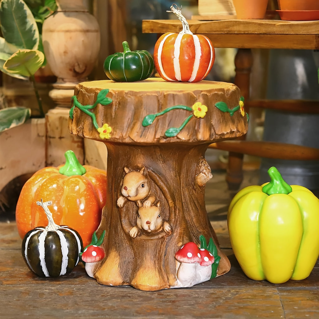 Enchanted Resin Mushroom Squirrel Garden Stool Sculpture