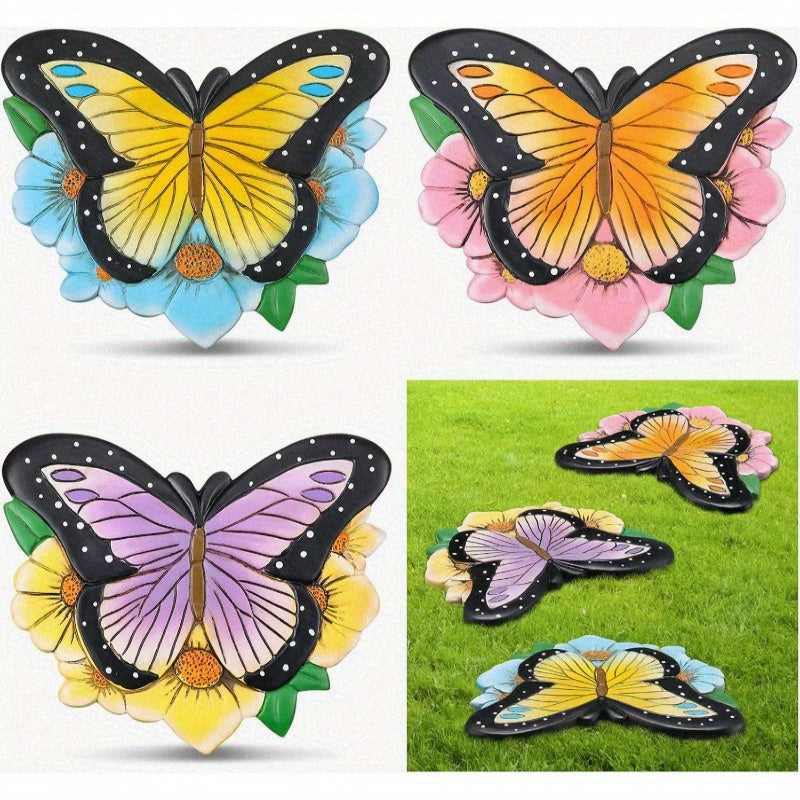 3pcs Butterfly Garden Stepping Stones - Realistic Butterfly with Floral accents