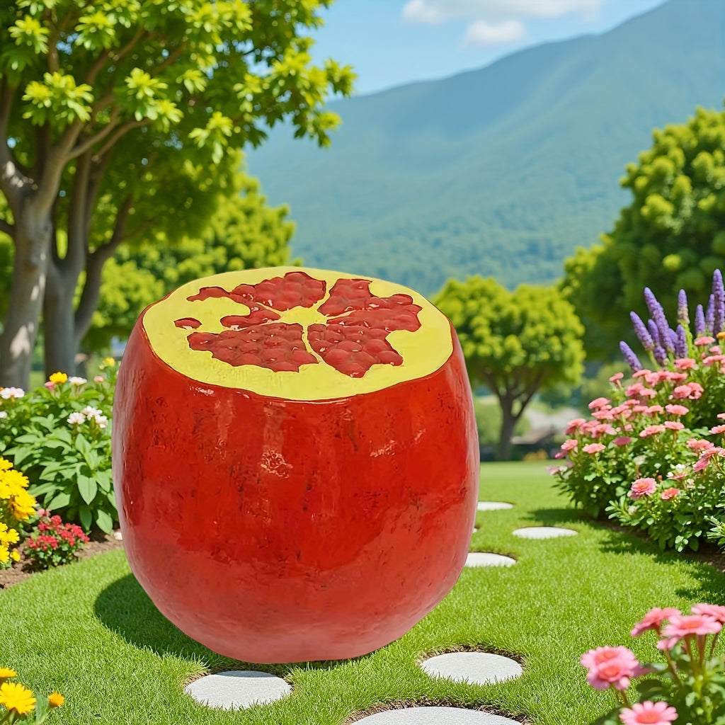 1pc Large 13.8-Inch Realistic Red Pomegrananus Stool - Heavy-Duty Resin Construction