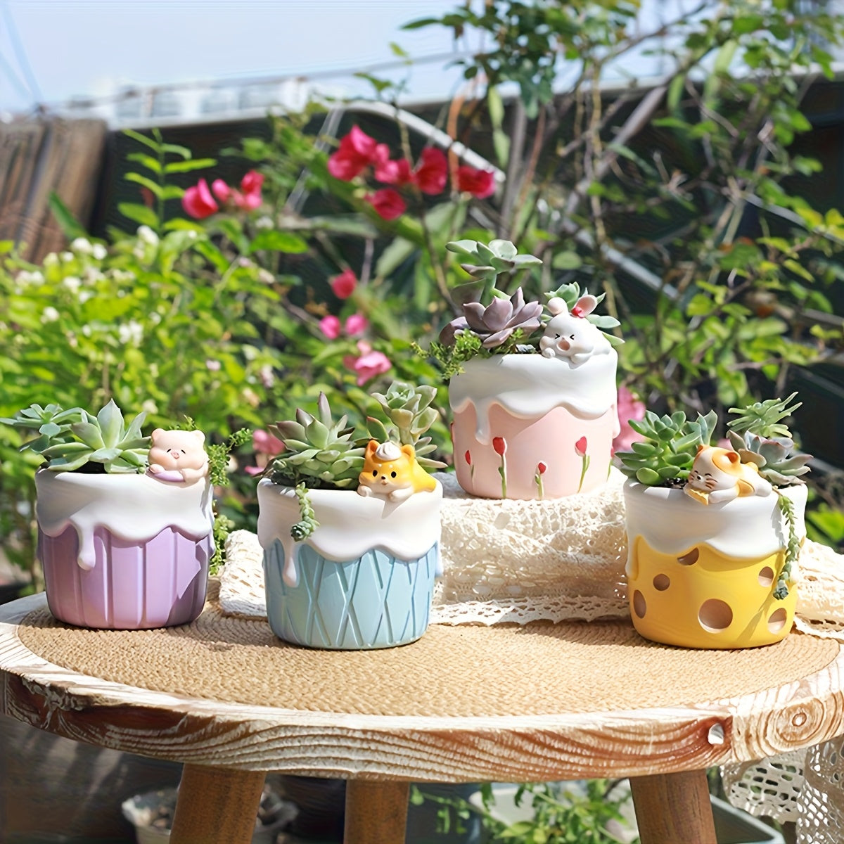 A Creative Cartoon Ice Cream Cheese Succulent Gardening Pot Container for Small Flower Arrangements on The Balcony Or in The Yard.