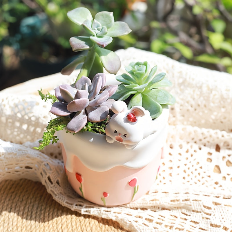 A Creative Cartoon Ice Cream Cheese Succulent Gardening Pot Container for Small Flower Arrangements on The Balcony Or in The Yard.