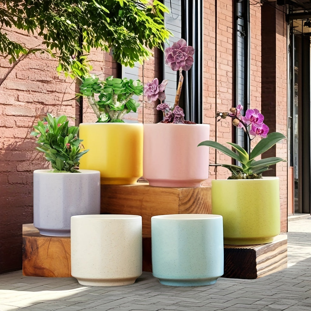 6pcs flower pots with drainage holes straight macaroons (3.15 inches)