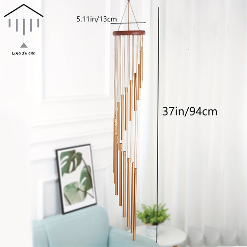 1pc New Rotating Multi-tube Metal Pine Aluminum Tube Wind Chime Hanging Decoration Creative Home Decoration Pendant 37 Inch Step by Step 18 Tubes Golden and Silvery
