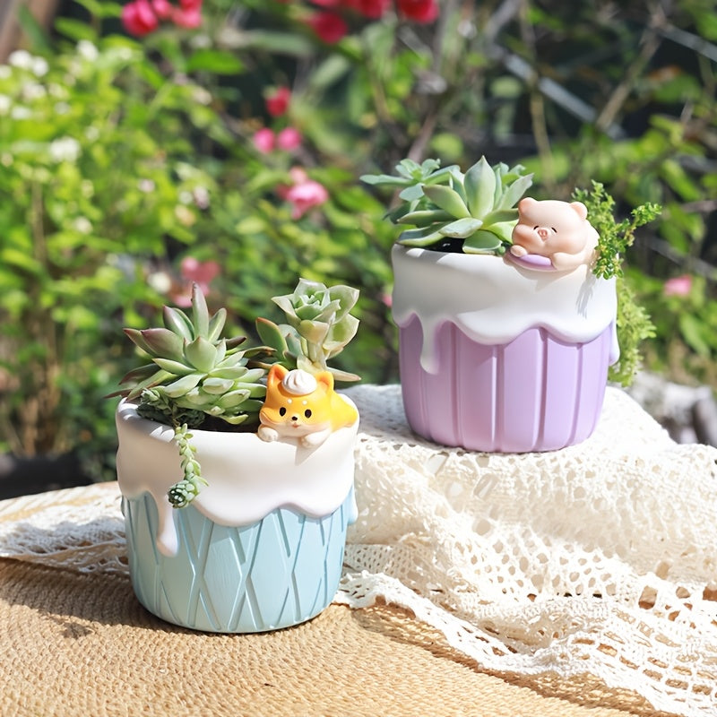 A Creative Cartoon Ice Cream Cheese Succulent Gardening Pot Container for Small Flower Arrangements on The Balcony Or in The Yard.