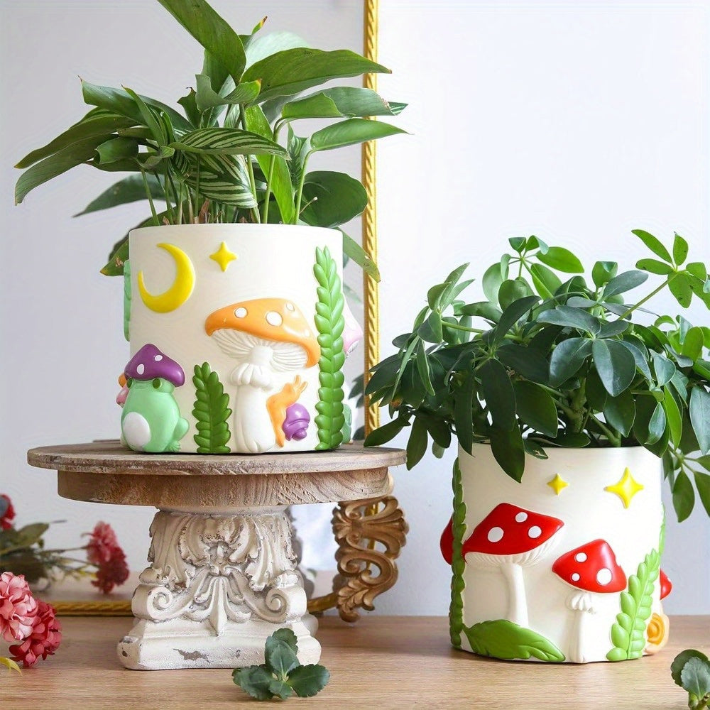 Colorful Frog Garden Planter, Cute Unique Succulent Planter with Drainage